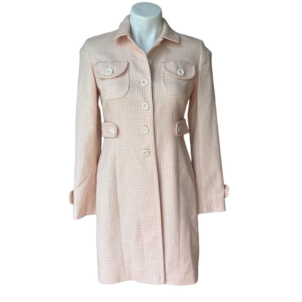 Ann Taylor Loft Houndstooth Pink/White Spring Coat, Size 2 Petite